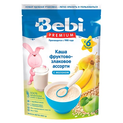 Каша фруктово злаковое ассорти с молоком 200 грамм Bebi Premium 87030 1